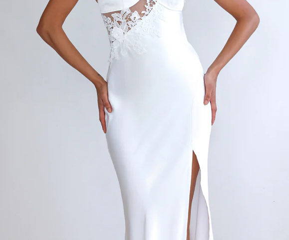 Jules white satin long dress $149